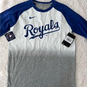 Womens Kansas City Royals Nike White/Royal Tri-Blend Raglan 3/4-Sleeve Tee M E32